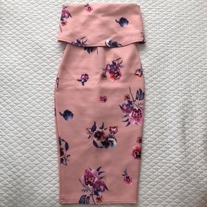 ASOS pink floral strapless midi dress size 0